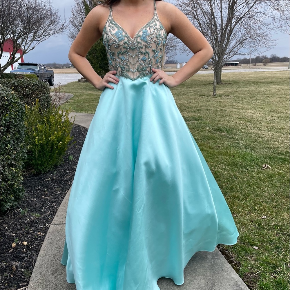 Pure Couture formal prom ball gown mint blue dress size 4, new with tags